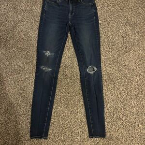 American Eagle Outfitters Dark Blue Distressed Skinny Jeans